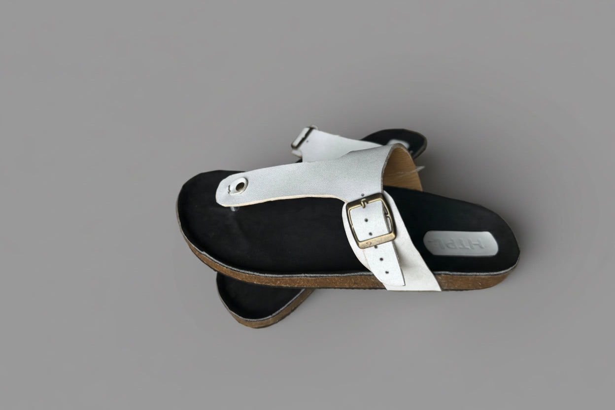 Black and white cork sandle