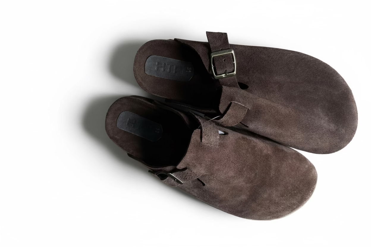 Brown suede clogs