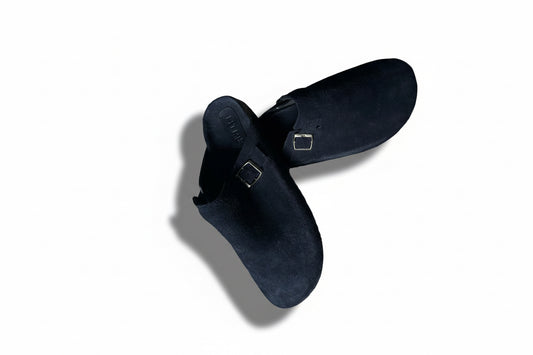 Black suede clogs